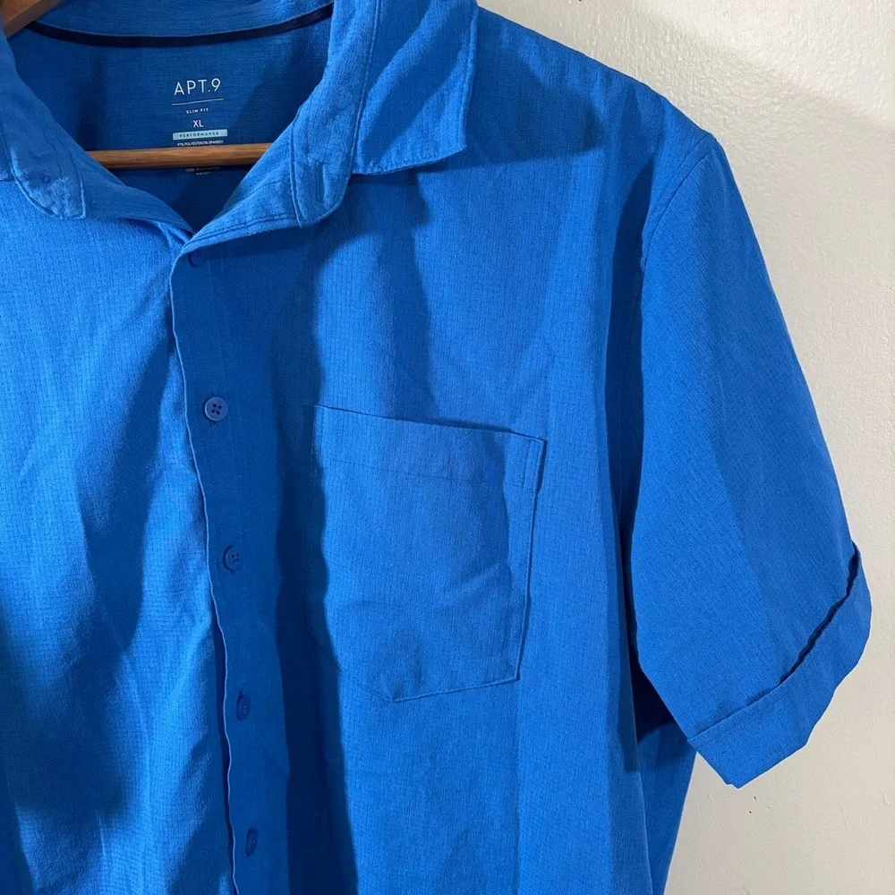 Apt. 9 Blue Men's Performance Slim Fit Button Down Shirt Size XL